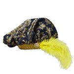 Willyacos Mens Medieval Tudor Hat with Feather Muffin Top Hat Renaissance Tudor Flat Cap Minstrel Costume Headwear Headpiece (One Size, Blue Gold)