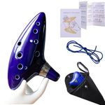 WSNDM Ocarina, 12 Hole Alto C Ceramic Instrument, Legend of Zelda Ocarina Flute, with Display Stand, Protective Bag, Neck String and Music Sheet, for Beginner or Musical instrument lover (Blue)