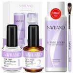 SAVILAND 4 oz Monomer Acrylic Nail Liquid–120ml Liquid with Dehydrator and Non-acid PH Bond for Gel Fast Dry Superior Bonding, Liquid Monomer for Extension with Brush Kit for Starter DIY Salon