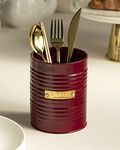 Kalakari kake Metal Cutlery Holder- Cutlery Stand with Golden Badge | Tableware Storage Box - Spoon, Knife, Fork, Chopstick, Cutlery Holder/Organizer Stand for Kitchen, Dining Table Red