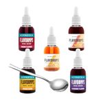 Flavour Drops Flavdrops Fruit Bundle with TinTastic Spoon, Cherry, Blueberry, Strawberry, Peach, and Mango 50ml Each - Pack of 5 - Zero Calories