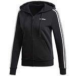 adidas Women's Essentials 3-Stripes Fleece Full-Zip Hoodie Sweatshirt, Black/White, Medium