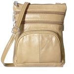 SILVERFEVER Genuine Leather Pocket Organizer Crossbody Handbag (Beige-Cream)