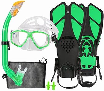 HH HHAO SPORT Children's Snorkel Set with Fins, Anti-Fog Diving Goggles, Panoramic 180° Adjustable Swimming Fins Diving Mask and Snorkel Carry Bag