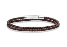 Miabella Genuine Italian Double Wrap Braided Leather Bracelet for Men Women, Stainless Steel Clasp, Made in Italy, Large - 9" Length, Leather, no gemstone