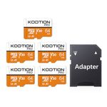 KOOTION 64 GB 5-Pack Micro SD Card, 4K Camera Pro, UHD Video for GoPro, Action Camera, Drone, Smartphone, R/W up to 90/35 MB/s MicroSDXC Memory Card UHS-I U3 A1 V30