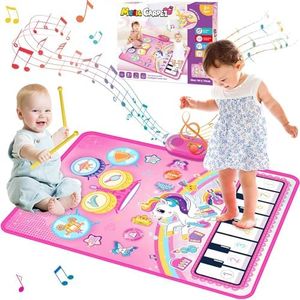 Musical Toys for Toddlers, Piano Keyboard & Drum Mat, Kids Music Sensory Play Mat Baby Toys, Early Educational Learning Musical Toy Piano Mat, First Birthday Gifts for Girls Boys Present Unicorn Pink