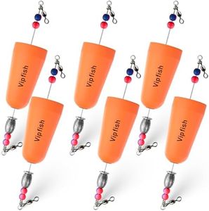 Vipfish Popping Corks Floats Saltwater - Rattles and Floats for Catfish Redfish Speckled Trout Rigs with a 3/8 oz Egg Weight, and a High-Visibility Cork (Orange, 6pcs)