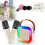 Uluck Mini Karaoke Machine for Kids & Adults,Portable Bluetooth Speaker with 2 Wireless Karaoke Microphone,Music Toys Christmas Birthday Gifts for Girls & Boys 4,5,6,7,8,9,10,11,12 Year Old (Beige)