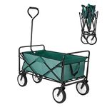 Trintion Folding Camping Wagon Collapsible Garden Cart Heavy Duty Beach Trolley with Side Pocket Garden Picnic Shopping Wagons (Green)