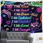 Imirell Neon Gaming Tapestry 59Wx51H Inches Boys Kids Inspirational Quotes Video Games Gamepad Controller Gamer Graffiti Teens Men Art Hanging Bedroom Living Room Dorm Wall Blankets Home Decor Fabric