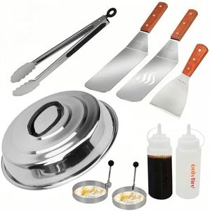 Onlyfire Professional BBQ Griddle Tool Kit Great for Grill Griddle Flat Top Cooking Camping, with One 12" Melting Dome, 9 pcs
