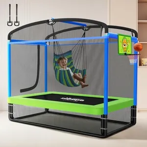 Zupapa 6FT Kids Trampoline with Swing, Basketball Hoop, and Safety Net - Indoor/Outdoor 5 in 1 Recreational Trampoline for Toddlers Ages 3-6, 220LBS Capacity, Heavy-Duty Galvanized Steel Frame