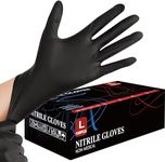 Black Nitrile Disposable Gloves - 100 Pack, Extra Strong, Latex-Free, Powder-Free, Professional-Grade Protection, Black Disposable Gloves, Examination Gloves, Multipurpose Gloves (100, LARGE)