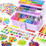 17500+ Rubber Loom Bands with 3 Layer Light Purple Container, 28 Colors, 600 S-Clips, 352 Beads, 40 Cartoon Pendant, Bracelet Making Refill Kit for Kids