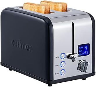Toaster 2 Slice, CUSIMAX Stainless Steel Toaster with Large LED Display, Bread Toaster 1.5'' Extra-wide Slots with 6 Browning Settings, Cancel/Bagel/Defrost Function, Removable Crumb Tray, Black