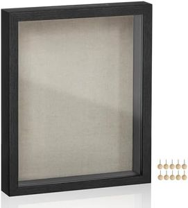 SONGMICS Shadow Box Frame, 8x10 Black Box Frame Display Case with Top Slot and Stick Pins, Wood Picture Frames with Linen Back for Photos Medals Awards Memory, Wall Hanging Tabletop