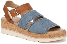 Dr. Scholl's Women's Once Twice Espadrille Platform Wedge Sandal, Blue Denim/Cork, 8.5