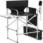 BRLJUNEO Makeup Artist Chair, 41'' Foldable Tall Directors Chairs w/Side Table Cup Holder Storage Bag and Footrest, Portable Makeup Chair, 400LBS Load Capacity, Black