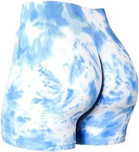 AUROLA Dream Collection Workout Shorts for Women High Waist Seamless Scrunch Athletic Running Gym Yoga Active Shorts Black, White-Diva Blue Tie Dye, Medium