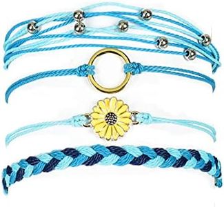 Thread Layered Bracelets for Women Sunflower String Bracelet for Teen Girls Beach Anklets for Teen Girls Blue Ankle Bracelet Handmade Bracelets for Women