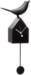 Torre & Tagus Motion Birdhouse Wall Clock with Beak Movement and Detachable Pendulum for Tabletop Placement - Mid Century Modern Bird House Wall Decor Bird Lovers, Black