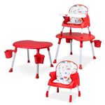 LuvLap 4 in 1 Convertible Baby High Chair with Printed Cushion, 5 Point Safety Belts, High Chair, Low Chair, Booster Chair and Table for Baby, Removable & Washable Food Tray 6 Months+, Red