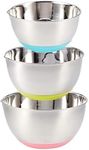 FAB4HOME Mixing Bowls 3 Pieces Stainless Steel Mixing Bowl Set Mixing Bowl with Spout Nesting Metal Bowl for Baking Cooking Food Preparing 1.5L/ 3L/ 5L Dishwasher Safe (with Silicone Bottom, 1)