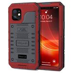 Mitywah Waterproof Case for iPhone 12, Heavy Duty Shockproof Case with Built-in Screen Protector, Full Body Underwater Protective Metal Case 6.1 inch, Red