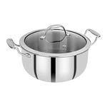 BERGNER Hitech Triply Stainless Steel Scratch Resistant Non Stick Serving Pan With Glass Lid, 28 cm, 5.7 Litres, Induction Base, Food Safe (PFOA Free), 5 Years Warranty, Silver