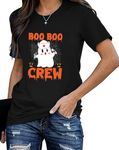 Halloween Nurse Shirt Short Sleeve Women Boo Boo Crew T-Shirt Funny Ghost Nurse Graphic Tee Tops Black