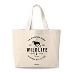 Bonmaro B ® Shopping/Grocery Bags Large/Jumbo Size (23" x 20" x 6 "), 100% Organic Cotton Canvas Natural Off White Cloth Reusable and Washable Tote/Shopping Bag with Handles (1 Bag) – Wildlife - D3