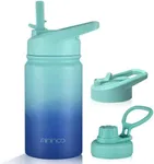 Mininoo Insulated Kids Water Bottle, 12 oz Stainless Steel Water Bottle Kids with Straw Lid and Chug Lid for Girls, Boys (Sky/Blue)