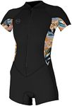 Women's Bahia 2/1mm Full Zip Short Sleeve Spring Wetsuit, Black/DemiFlor/DemiFlor, 6