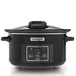 Crock-Pot Digital Slow Cooker with Hinged Lid | Adjustable Cooking Time | 4.7 Litres (4-5 People) | Black (Stainless Metal) [CSC052X]