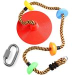 REZNOR Platforms Disc Tree Swing Seat and Climbing Knot Rope with Carabiner Hook for Kids Outdoor Playground Set (Multicolour)