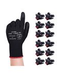 Donfri 12 Pairs PU Coated Safety Work Gardening Gloves Men High Performance EN388 Black Non-slip Protective Handling Gardening Builders Mechanic Breathable Washable (L/9)