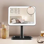 FUNTOUCH 2000mAh Rechargeable Light up Makeup Mirror with Lights, Make up Mirror with Lights and 10X Magnification, 3 Color Lighting, 360° Rotation Led Light up Makeup Mirror with Storage for Desk