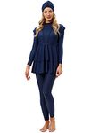 seafanny Women Modest Swimsuit Long Sleeve Burkini Full Cover Muslim Swimwear Blue 14-16