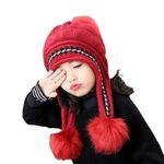 TopiBaaz Baby Kids Winter Hat Toddler Girls Boys Woolen Cap Soft Warm Velvet Fur Knitted Hat Stylish Acrylic Lycra Deer Design with Pom Pom Beanie Cap with Ear Warmer (Maroon)