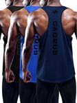 Cadmus Men's 3 Pack Running Muscle Tank Top Dry-Fit Gym Sleeveless Y-Back Shirts Training Fitness Vest,Black,Blue,Navy Blue,XL