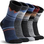 Sandsuced Merino Wool Hiking Socks Thermal Winter Warm Cozy Outdoor Crew Socks 5 Pairs Gift Stocking Stuffers for Men(Assorted Blue,L)