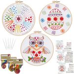 Louise Maelys 3 sets Beginners Embroidery Kit,12 Basic Stitches Practice kit for Adults,Cross Stitch Starter Kits Including Stamped pattern, Embroidery Instruction for Ages 7-13 Girls