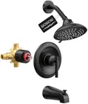 Black Shower Tub Faucet Set: WOWOW Shower Trim Kit with 6-Inch Rain Shower Head and Tub Spout, Single Handle Shower Complete Combo Solid Brass Pressure Balancing Shower Mixer (Valve Included)