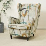 HOKIPO 140gsm Stretchable Wing Chair Cover, Parchement Beige Abstract Art (AR-4991-C6)