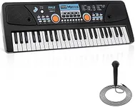 Pyle Electric Keyboard Piano - 49-Key Portable Digital Karaoke Piano with Stereo Speakers, Rechargeable Battery, and Wired Microphone for Beginners, Kids, Adults - 8 Rhythms, 16 Tones