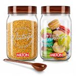 MILTON Vintage Plastic Storage Jar and Container Set, Airtight & BPA Free Containers for Kitchen Storage, Grocery Kitchen Container Stoarge, Multipurpose Transparent Jar, 1000 ML Each, Set of 2