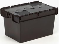 5 x Attached Lidded Plastic Box 80 Litres - Recycled Plastic Storage Box Container Crate Tote with Lid - Attached Lid Box