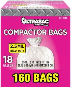 Ultrasac Compactor Bags - (160 Pack with Ties) 18 Gallon for 15 inch Compactors - 25" x 35" Heavy Duty 2.5 MIL Garbage Disposal Bags Compatible with Kitchenaid Kenmore Whirlpool GE Gladiator