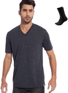 MERINNOVATION Merino Wool T-Shirt Mens Wicking Merino Wool Undershirt Lightweight Base Layer (Wool Socks Included